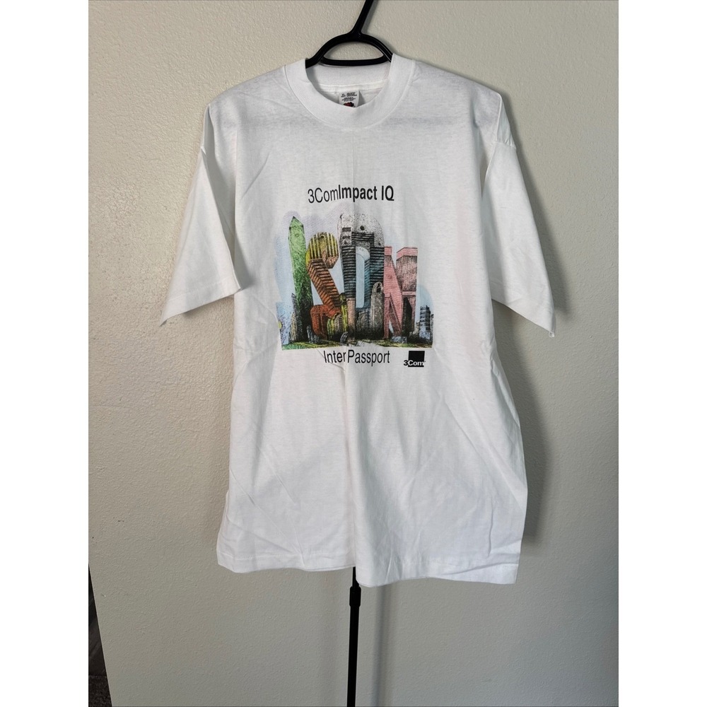 Vintage 3Com Impact IQ InterPassport ISDN Tech Promo T-Shirt White XL Fruit Loom